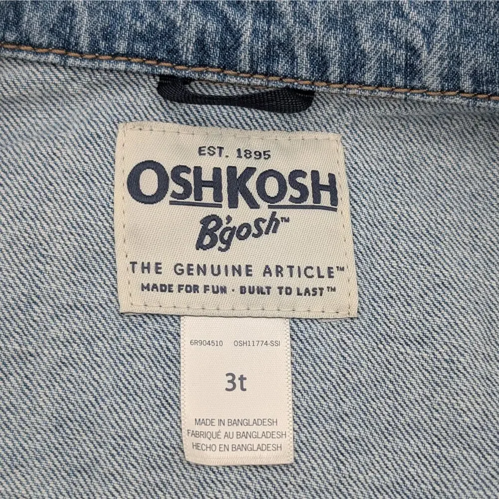 OshKosh B’Gosh Toddler Jean Jacket 3T Unisex Medium Wash Snap Close Trucker